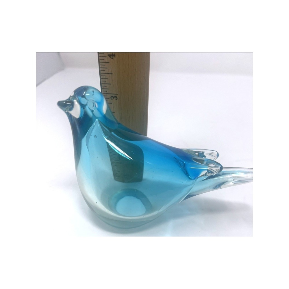 RARE HAND BLOWN GLASS BLUE Sparrow BIRD Of Happiness Style FIGURINE 5" w x 3" h - Picture 9 of 9